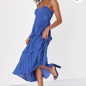 Lulu's Cascading Crush Cobalt Blue Dress